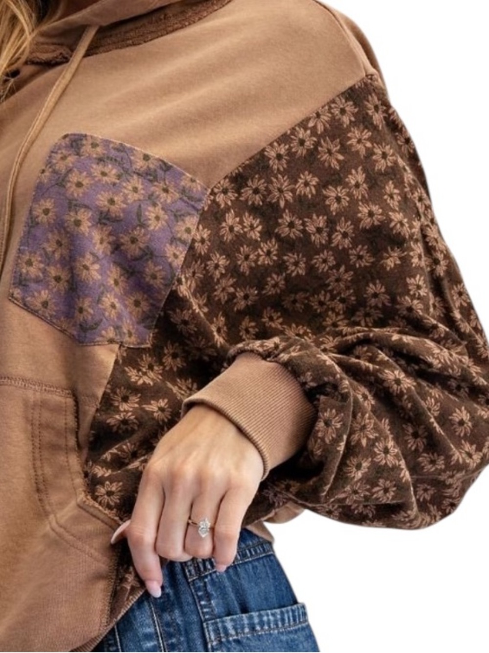 Easel Premium Mocha mineral wash Long Sleeve Hoodie Sweatshirt Top - Picture 3 of 7